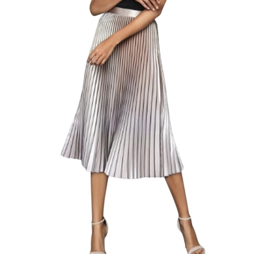 Reiss Betty Metallic Pleat Midi Skirt Women's US 8 Champagne Gold Silver NWT